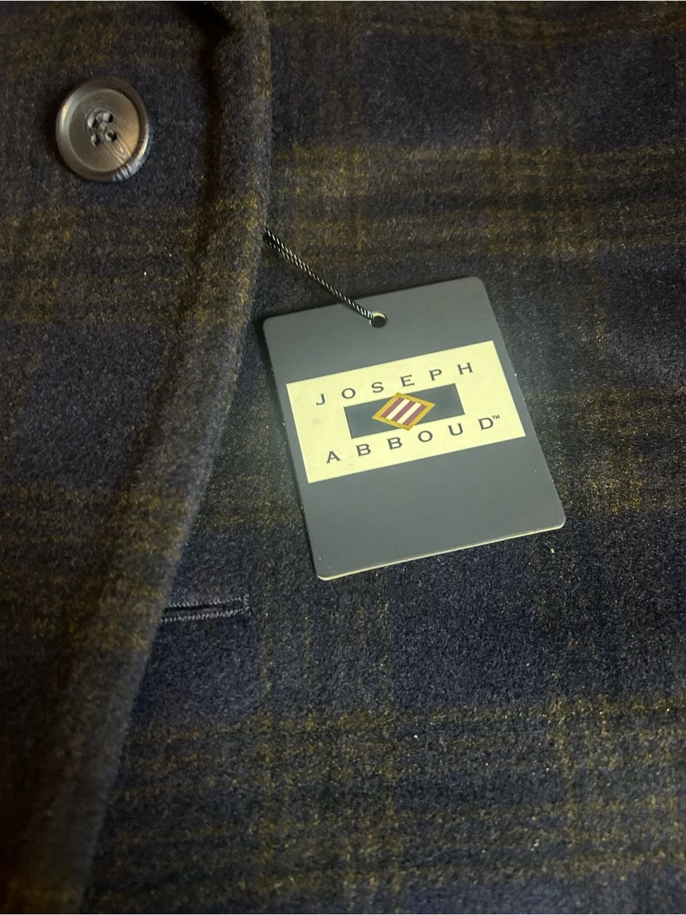 NWT Joseph Abboud Navy Plaid Double-Breasted Blazer with Brown Windowpane